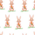 Seamless vector pattern with rabbit and carrots. Vector illustration for fabric, texture, wallpaper, poster, postcard Royalty Free Stock Photo