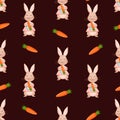 Seamless vector pattern with rabbit and carrots. Vector illustration for fabric, texture, wallpaper, poster, postcard Royalty Free Stock Photo