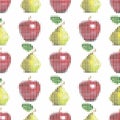 Seamless vector pattern with realistic pixel apples and pears isolated on an white background. 3D effect.