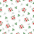 Seamless vector pattern. Red daisies, green leaves. Pattern for textiles