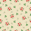 Seamless vector pattern. Red daisies, green leaves. Pattern for textiles