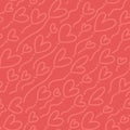 Seamless vector pattern with red linear hearts. Vector repeating texture with red colors outlined dynamic heart shapes