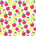 Seamless vector pattern with red and yellow apples in cartoon style Royalty Free Stock Photo
