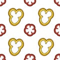 Seamless vector pattern of red and yellow bell pepper slices with a clean white background Royalty Free Stock Photo
