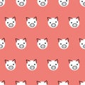 Seamless vector pattern repeat pigs. Cute polka dot pig faces background white on coral red. Geometric kids design. For fabric, Royalty Free Stock Photo