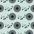 Seamless vector pattern, retro background with music plate and notes