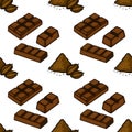 Seamless vector pattern of rich dark chocolate bars and cocoa beans, presented in a playful isometric perspective with a clean Royalty Free Stock Photo