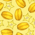 Seamless Vector Pattern with Ripe Yellow Carambola
