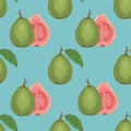 Seamless Vector Pattern with Ripe Guava with Leaf Royalty Free Stock Photo