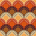 Seamless vector pattern with rows of decorative mandalas in red, navy blue, and white colors Royalty Free Stock Photo