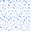 Seamless vector pattern with School blue linear icons Royalty Free Stock Photo