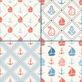 Seamless vector pattern set of anchor, sailboat