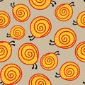 Seamless vector pattern with shy golden snails