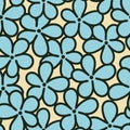 Seamless vector pattern with simple blue forget me not flowers on a pastel yellow background