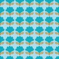 Seamless vector pattern with simple bluebell flowers on a pale blue background