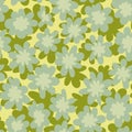 Seamless vector pattern with simple flowers and leaves in pastel greens and yellow