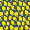 Seamless vector pattern with simple lemons on dark background