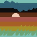 Seamless vector pattern with simple striped sunset landscape