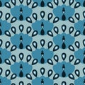 Seamless vector pattern with simplified blue peacocks Royalty Free Stock Photo