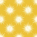 Seamless vector pattern sleepy smiley white sun on yellow, seamless