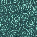 Seamless vector pattern of spirals, ragged lines and corners in Tidewater Green tones. Texture of swirls and curls.