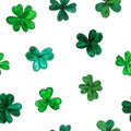 Seamless vector pattern for St. Patrick day. Hand drawn watercolor clover leaves isolated on a white background. Royalty Free Stock Photo