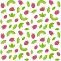 Seamless vector pattern with strawberry mojito ingredients. Bright summer berry print.