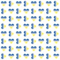 Seamless vector pattern with striped hearts in blue and yellow with Ukrainian national colours.