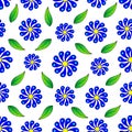 Seamless vector pattern - stylized, ornate forget-me-not flowers between leaves