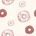 Seamless vector pattern with sweet donuts in multicolored glaze. Royalty Free Stock Photo