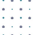 Seamless vector pattern with symbols of London such as a symbol of British Royal crown and blue dots. Blue elements on