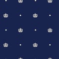 Seamless vector pattern with symbols of London such as a symbol of British Royal crown and white dots. White elements on