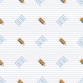 Seamless vector pattern, symmetrical background with colorful pencils and notepads, on the white linear exercise book paper Royalty Free Stock Photo