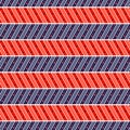 Seamless vector pattern. Symmetrical geometric abstract background with lines and dots in the shape of zigzag in blue and red Royalty Free Stock Photo