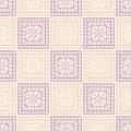 Seamless vector pattern. Symmetrical geometric background with pink and violet squares and circles. Decorative ornament Royalty Free Stock Photo