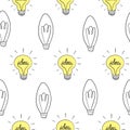 Seamless vector pattern, texture or background with light bulbs turn on and off random. For website design, blog, www Royalty Free Stock Photo