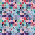 Seamless vector pattern. Textured geometrical drawn background with figures, squares, circle, dots lines, rectangles. Print for Royalty Free Stock Photo