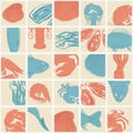 Seamless vector pattern on the theme of crustaceans, fish and molluscs Royalty Free Stock Photo