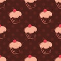 Seamless vector pattern or tile background with cherry cupcakes Royalty Free Stock Photo