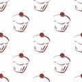 Seamless vector pattern or tile texture with cherry cupcakes isolated on white Royalty Free Stock Photo
