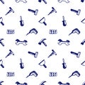 Seamless vector pattern with tools. Hand sketch drawn background with hammers, screws, nuts and wrenches on the white backdrop.