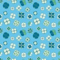 Seamless vector pattern with top view cactus doodles on a blue backround