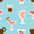 Seamless vector pattern of tropical cocktails. For decoration, graphic design, textile, menu, packages, etc Royalty Free Stock Photo