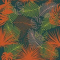 Seamless vector pattern of tropical jungle with palm tree leaves