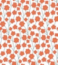 Seamless vector pattern with twisted sakura branches and flowers on white background. Japanese texture with intertwined cartoon Royalty Free Stock Photo