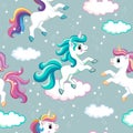 Seamless vector pattern unicorns on gray background Royalty Free Stock Photo
