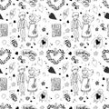 Seamless vector pattern for Valentine`s Day. Minimalistic black and white pattern Royalty Free Stock Photo