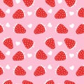 Seamless vector pattern Valentines day with heart, strawberry isolated on pink background.