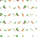 Seamless vector pattern. Vegetables, carrots, cucumber, beets. Isolated over white background. Vector graphics.