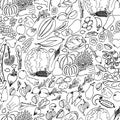 Seamless vector pattern of vegetables and fruits set Royalty Free Stock Photo